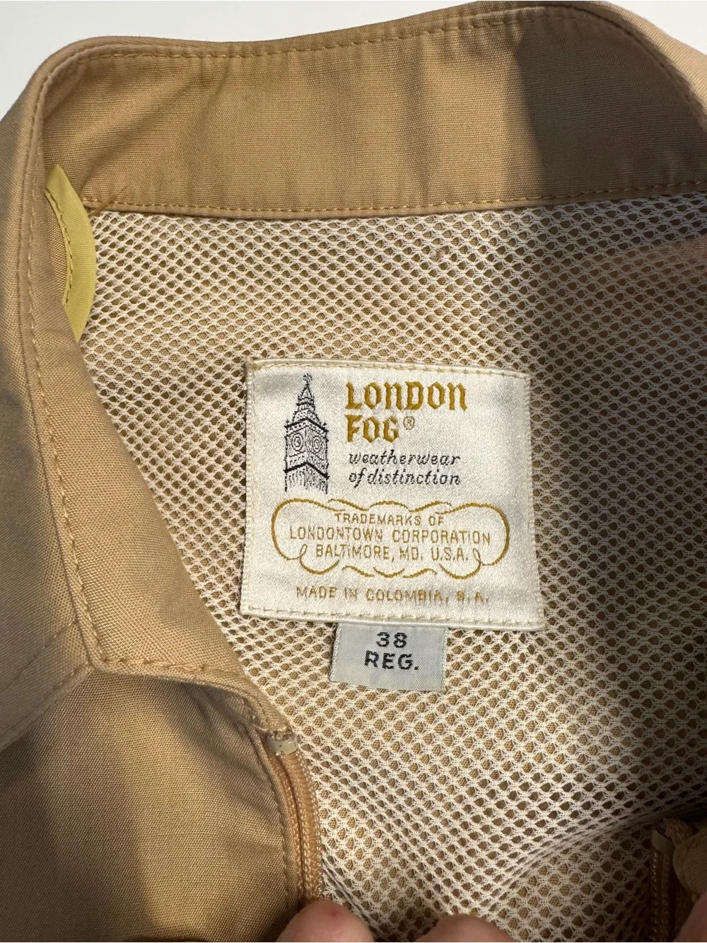 VTG 1980s LONDON FOG Harrington Jacket Front Zip Slant Pocket Mesh Lined Sz 38